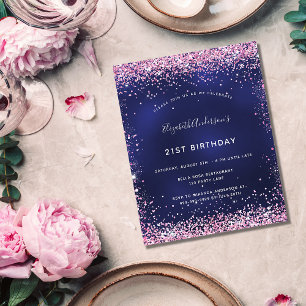 Birthday party navy blue pink budget invitation flyer