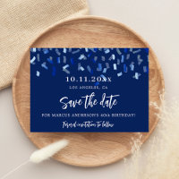 Birthday party navy blue save the date card
