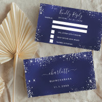 Birthday party navy blue silver glitter RSVP
