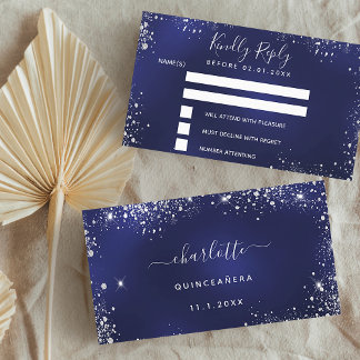 Birthday party navy blue silver glitter RSVP Enclosure Card