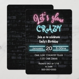 Birthday Party Neon Sign on Brick Wall Invitation