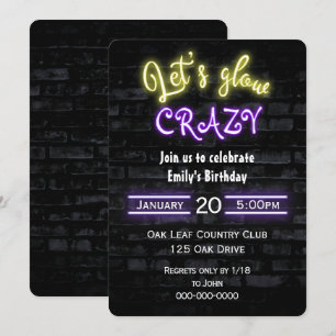 Birthday Party Neon Sign on Brick Wall Invitation