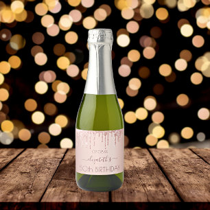 Birthday party night rose gold glitter pink women sparkling wine label