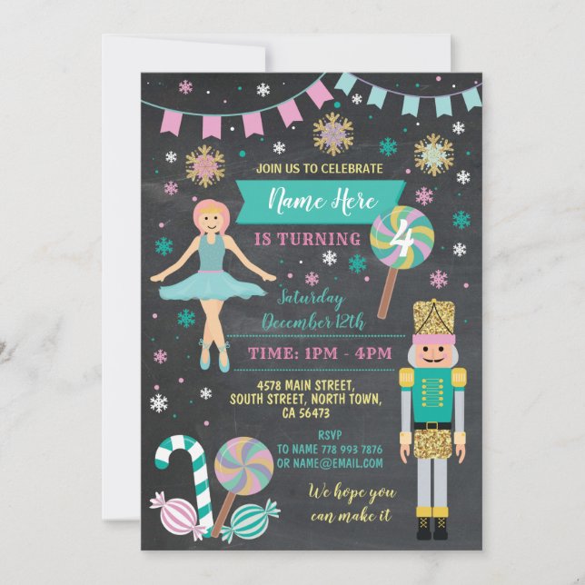 Birthday Party Nutcracker Christmas Pink Ballet Invitation (Front)