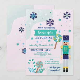 Birthday Party Nutcracker Toy Christmas Blue Mint Invitation