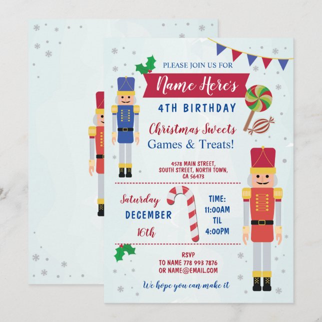 Birthday Party Nutcracker Toy Christmas Invite (Front/Back)