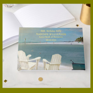 Birthday Party Ocean Beach Chairs Real Gold Foil  Guest Book