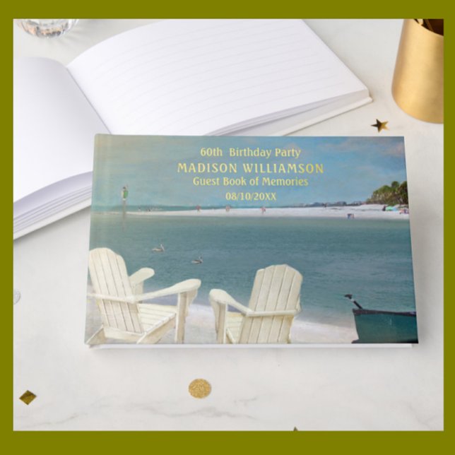 Birthday Party Ocean Beach Chairs Real Gold Foil  Guest Book (Creator Uploaded)