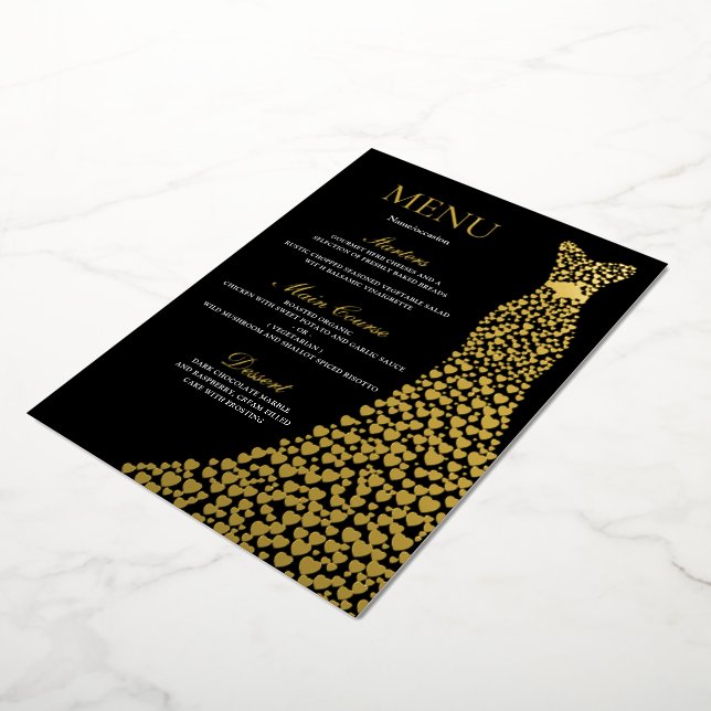 Birthday Party or Bridal Shower Black Menu Gold (Rotated)