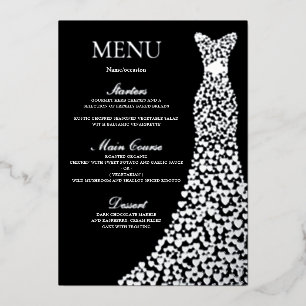 Birthday Party or Bridal Shower Black Menu Silver 