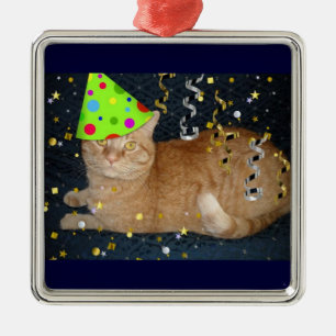 Birthday Party Orange Tabby Cat Metal Tree Decoration