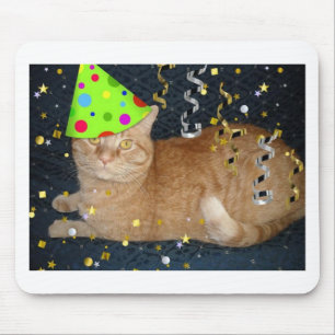 Birthday Party Orange Tabby Cat Mouse Mat