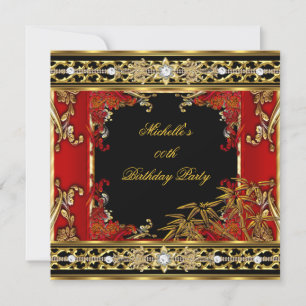 Birthday Party Ornate Red Asian Gold Bamboo Image Invitation