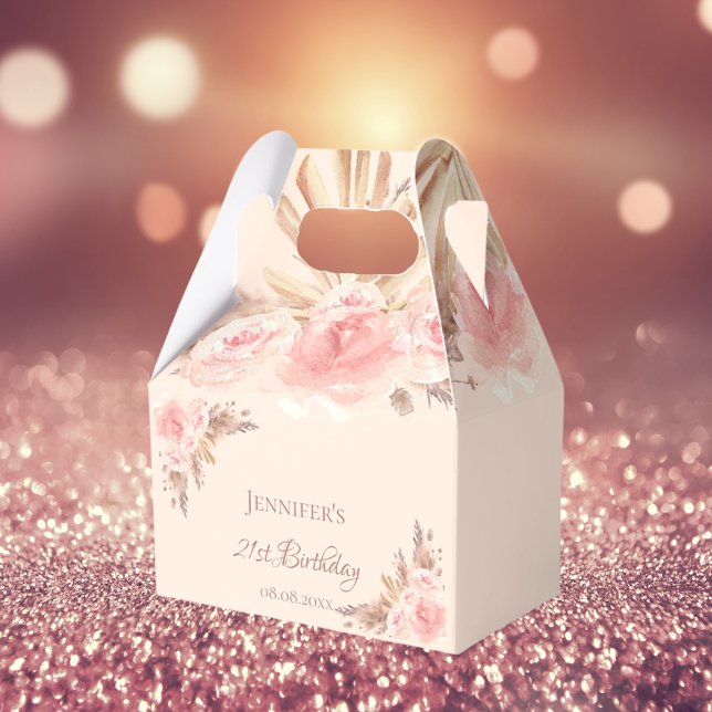 Birthday party pampas grass blush floral thank you favour box (Creator Uploaded)