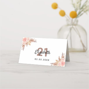 Birthday party pampas grass blush florals name place card