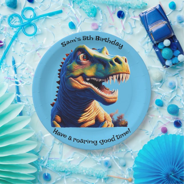 Birthday Party paper plate. Dinosaur. Editable. Paper Plate (Party)