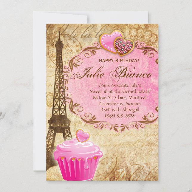 Birthday Party Paris Grad Eiffel Tower Sweet 16 Invitation (Front)