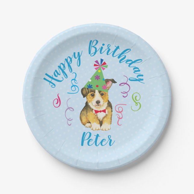Birthday Party Pembroke Welsh Corgi Paper Plates (Front)