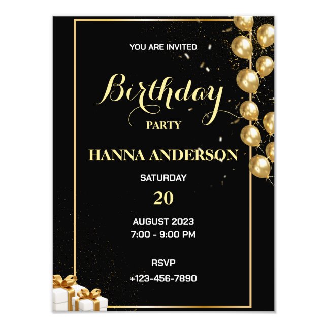 Birthday Party Personalise Invitation Photo Print (Front)