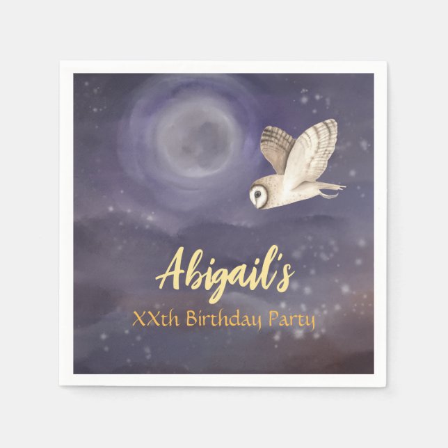 Birthday Party Personalised Full Moon and Owl Napkin (Front)