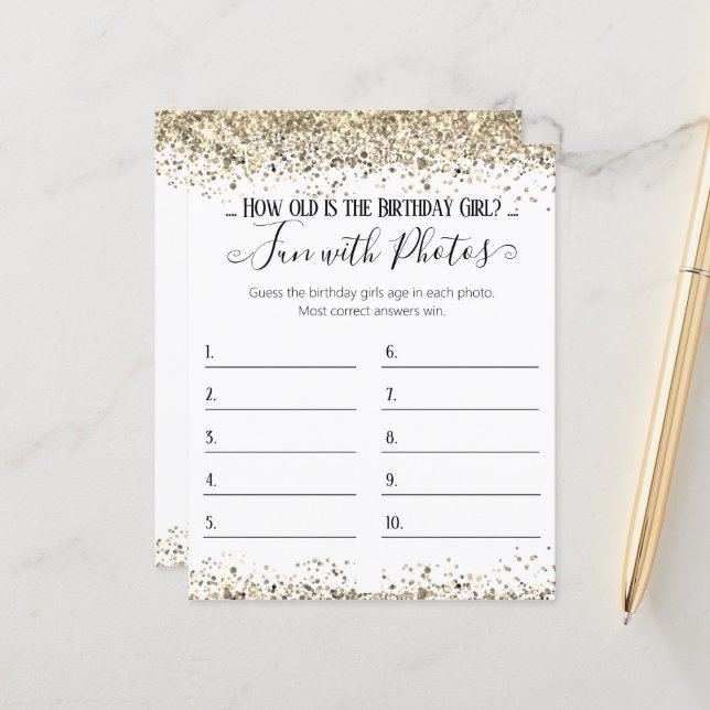 Birthday Party Photo Age Guessing Game (Front/Back In Situ)