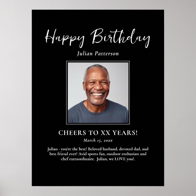 Birthday Party Photo Black White Fun Welcome Poster (Front)