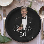 Birthday party photo cheers paper plate<br><div class="desc">Personalize and add a his name.  Text overlay: Cheers to</div>