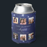 Birthday party photo collage blue best friends  can cooler<br><div class="desc">A gift from friends for a woman's 21st birthday, celebrating her life with a collage of 6 of your photos of her, her friends, family, interest or pets. Personalise and add her name, age 21 and your names. White text. A chic navy blue background colour. The blue colour is uneven....</div>