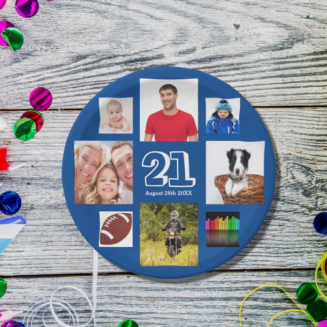 Birthday party photo collage boys guys blue paper plate (Creator Uploaded)