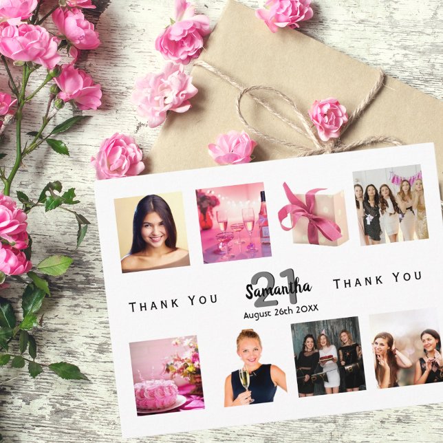 Birthday party photo collage white thank you postcard (Creator Uploaded)