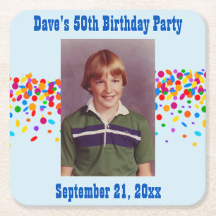Birthday Party Photo Favour Square Paper Coaster