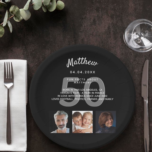 Birthday party photo fun facts black white guy paper plate (Creator Uploaded)