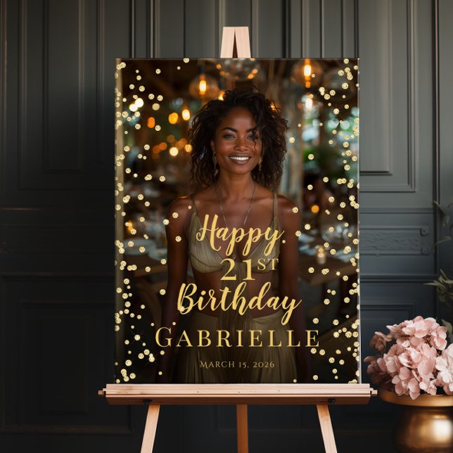 Birthday party photo gold font welcome poster (Creator Uploaded)