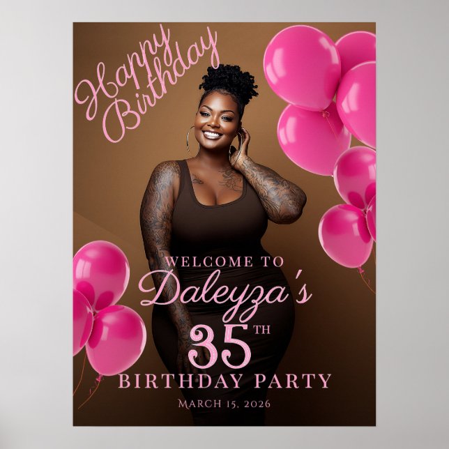 Birthday party photo hot pink welcome poster (Front)