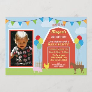Birthday Party Photo Invite Barn Yard Farm Party