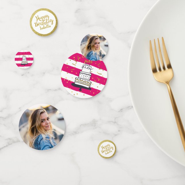 Birthday Party Photo Pink Gold Glitter Festive Confetti (Group)