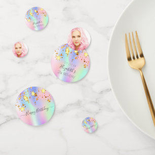 Birthday party photo pink purple holographic stars confetti