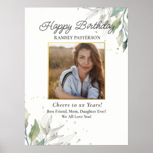 Birthday Party Photo Pretty Botanical Any Age Poster