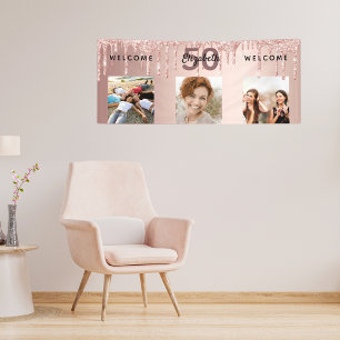 Birthday party photo rose gold pink drips banner