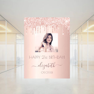 Birthday party photo rose gold pink drips welcome window cling