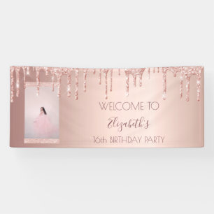 Birthday party photo rose gold welcome banner