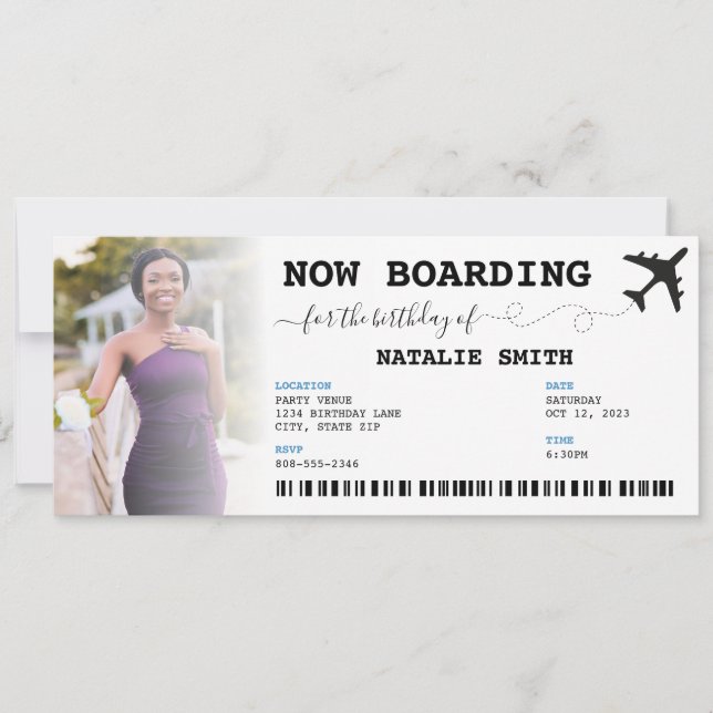 Birthday Party Photo Vacation Boarding Pass Invitation (Front)
