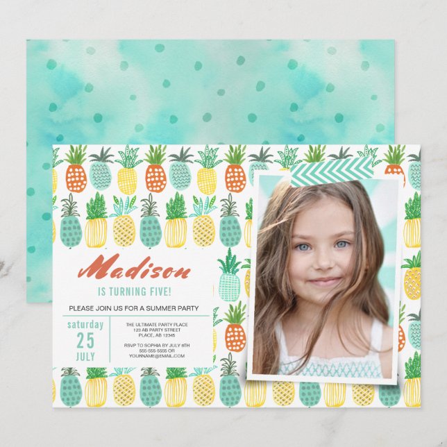Birthday Party | Pineapple Fruit | Invitations (Front/Back)