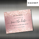 Birthday party pink budget save the date magnet<br><div class="desc">A Save the Date magnet for a 30th (or any age) birthday party. A blush pink metallic looking background decorated with rose gold faux glitter,  sparkles. Personalise and add a date and name/age.  The text: Save the Date is written with a large trendy hand lettered style script with swashes.</div>