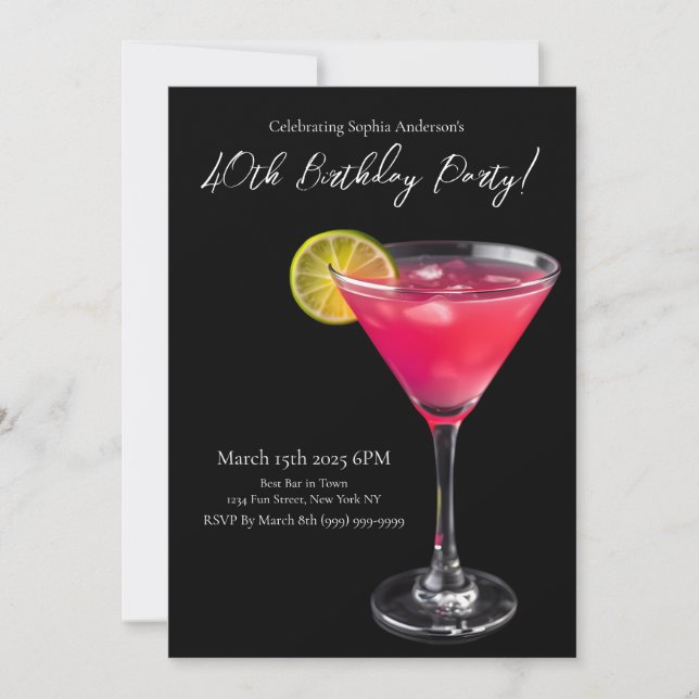 Birthday Party-Pink Cocktail Invitation (Front)