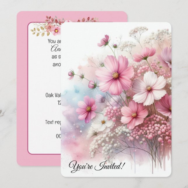 Birthday Party Pink Cosmos Invitation (Front/Back)