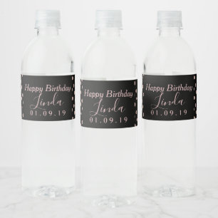 Birthday Party Pink Dots Black Water Bottle Label