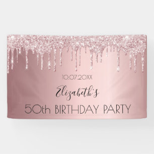 Birthday party pink dusty rose glitter luxury banner