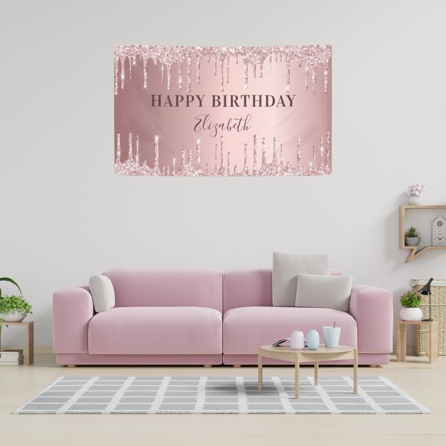 Birthday party pink dusty rose glitter luxury banner (Creator Uploaded)