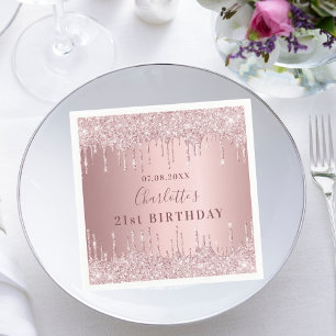 Birthday party pink dusty rose glitter monogram napkin